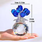 Arikyrist Crystal Blue Rose Bouquet Figurine with Round Vase, Glass Rose Flower Romantic Gifts for Women Sister on Birthday, Collectible Decoration Table Centerpiece for Home