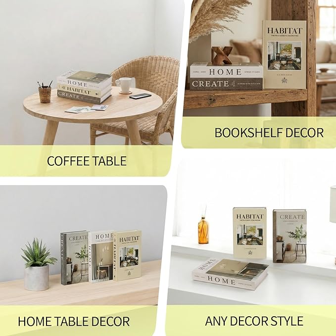 3 PCS Faux Decorative Books for Home Decor-Coffee Table Books Decor-Aesthetic Fake/Faux Books for Decoration,libros Decoration for Coffee Table, Shelf Accessories (3-Home Create Habitat)