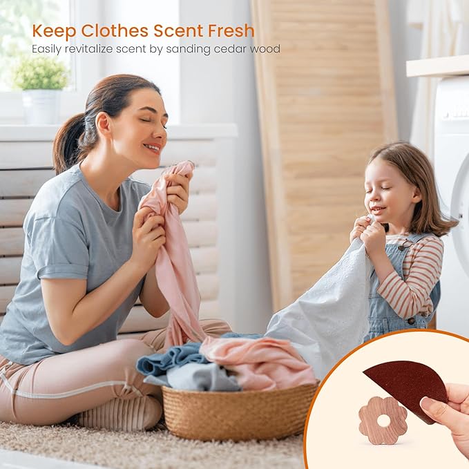 Homode Cedar Blocks for Clothes Storage, 24 Pcs Cedar Rings Cedar Chips for Closets and Drawers, Cedar for Closets Scented Cedar Wood Flowers Closet Freshener