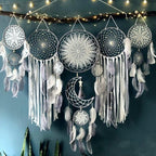 Set of 5 Boho, Hanging Large Boho Dream Catcher Wall Hanging Moon Dream Catcher Set Dream Catchers Wall Decor for Vintage Wedding Home Decorations (Grey)