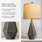 PoKat 23'' Table Lamps Set of 2 for Living Room Bedroom, Farmhouse Bedside Lamps, Resin Vintage Lamps for Night Stands, Office Sideboard Guest Room Hallway (Deep Gray)
