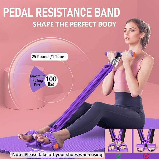 2026 Upgrade Foot Pedal Resistance Band, Adjustable 4-Tube Pedal Ankle Puller Resistance Band with Handle, Multifunction Home Gym Equipment, Stirrup Puller for Men Women for Full Body Exercise