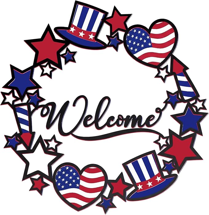 Bucherry 250th Anniversary Patriotic Metal Wreath for Front Door 12 Inch 4th of July Red White Blue Star Welcome Sign 1776-2026 Americana Independence Day Hanging Decor Vintage Rustic Porch Outdoor