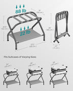 SONGMICS Luggage Racks, Set of 2, Suitcase Stand with Fabric Storage Shelf, for Guest Room, Bedroom, Hotel, Foldable, Holds up to 110 lb, 27.2 x 15 x 20.5 Inches, Slate Gray URLR002G02