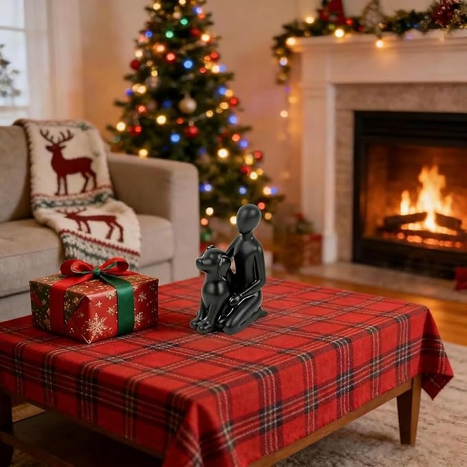 Dog Statue Home Decor, Man with Dog Sculpture for Desk Office Living Room, Hand-Painted Resin Figurine - Memory Gift for Pet Lovers, Dog Dad, Christmas & Housewarming (Black)