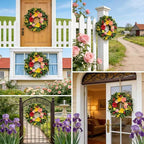 Spring Summer Eucalyptus Wreaths for Front Door Outside 24Inch Door Yellow Daisy Wreath with Sunflower Peony Dahlia Green Leaves for All Season Indoor Outdoor Home Farmhouse Porch Wall Window Decor