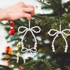 VioraWhite 12 Pcs Pearl Bow Ornaments Bowknot Tree Topper Decor Hanging Ornament Pendant Gift for Wedding Birthday Party Indoor Decoration (White)