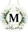 Monogram Letter M House Warming Gifts New Home Wreaths for Front Door Decor Wooden Welcome Sign Floral Family Last Name Initial Spring Summer Porch Rustic Wall Home Kitchen Boho Decorations