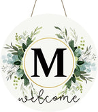 Monogram Letter M House Warming Gifts New Home Wreaths for Front Door Decor Wooden Welcome Sign Floral Family Last Name Initial Spring Summer Porch Rustic Wall Home Kitchen Boho Decorations