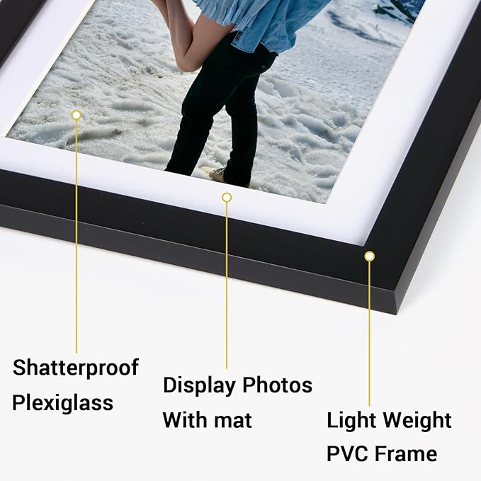 Rempry 5x7 Picture Frame, Display Pictures 4x6 with Mat or 5x7 Without Mat, Wall Hanging or Tabletop Photo Frame with Shatter Resistant Plexiglass, Black, 1 Pack