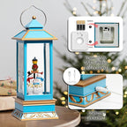12" Christmas Snow Globe Lantern with Snowman - Water Swirling Glitter LED Light Lantern with Music - Vintage Xmas Gifts - USB Plug or Battery Operated Home Decor (Snowman family)