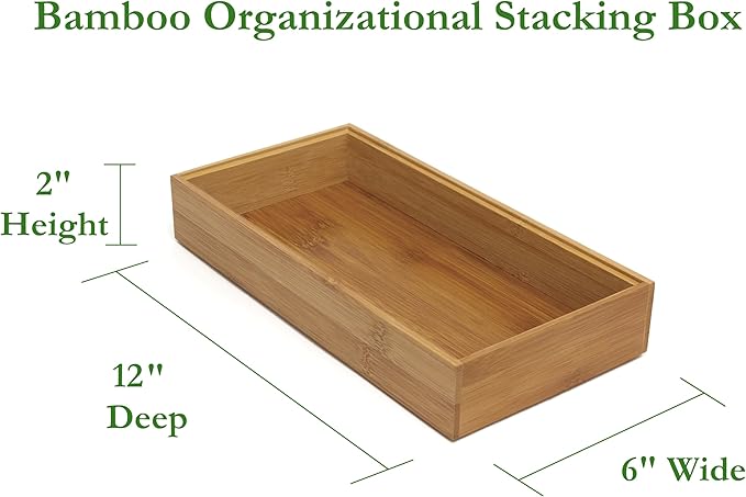 Lipper International 8185S Bamboo Wood Stacking Drawer Organizer Box, 6" x 12"