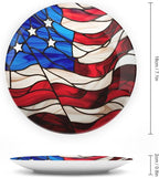 Decorative Plates for Home Decor, Blue Red USA Flag Stained Glass Painting Decor Tray for Table Display, Ceramic Dinner Plate W/ Stand, Living Room Dining Room Decor, Gifts for Patriotic, 7 Inch