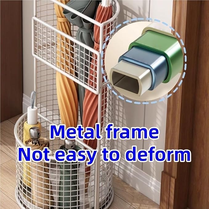 Umbrella Stand, Metal Umbrella Storage Rack, Umbrella Bucket with Drain Tray, Hollow Drain Rack for Entrance, Balcony, Shopping Mall(White)