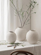 White Ceramic Vase - Large 12.5 Inch Round Floor Vase for Centerpieces, Farmhouse Rustic Minimalist Home Decor (Sandstone White)