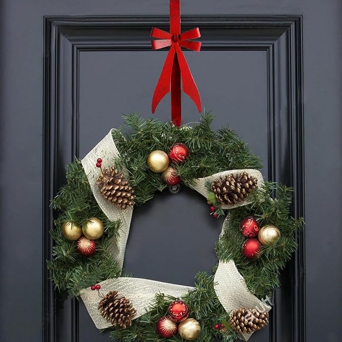 2Pack Bow Wreath Hangers for Front Door,Christmas Decoration Metal Bow Door Wreath Hanger,Over The Door Christmas Wreath Hooks