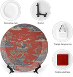 Cheng Toile Dynasty Red Chinoiserie Decorative Plate, Personalized Chinese Plates for Household Art Decoration Festival Decor, 1 Plate with 1 Display Stand Art Decorations for Office Table