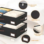 OIAHOMY 2 Pack Under Bed Storage, 6 Inch High Under Bed Storage Containers with Adjustable Dividers, Dual Zippers, &Clear Lid, 38L Under Bed Drawers For Clothes, Blankets, Clothing, & Shoes, Black