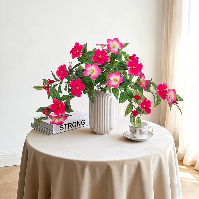 Artificial Hanging Faux Flowers for Outdoors Planters 2PCS Fake Flowers Silk Hibiscus Flowers for Outside Outdoor Faux Hanging Plants UV Resistant Spring Home Front Porch Decoration