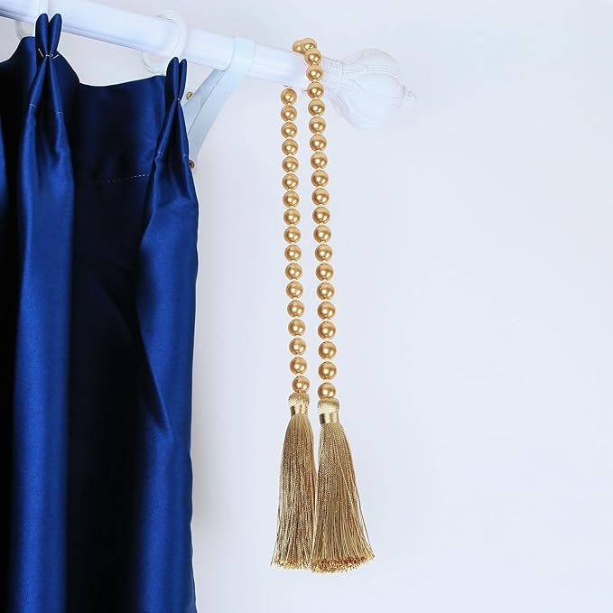 34 Inch Pearl Glass Bead Garland with Tassels - Elegant Boho Table Decor, Fringe Wall Hanging for Wedding, Party, Farmhouse Rustic Prayer Bead Home Decoration(1 Pack,Champagne Gold)