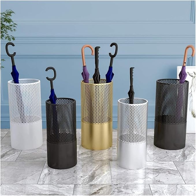 Umbrella Stands Hollowed-out Metal Umbrella Holder with Hooks,Umbrella Rack Modern Round Outdoor Hallway Entryway Umbrella Stand Rack (Color : White, Size : 50cm)