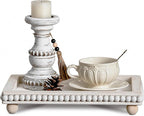 Decorative Coffee Table Tray, 13.5 x 9.7 Inch White Washed Wooden Beaded Tray with Removable Legs, Rustic Farmhouse Rectangular Tray for Coffee Table, Kitchen Counter and Vanity Decor