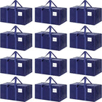 12 Pack Extra Heavy Duty Large Moving Bags with Strong Zipper & Comfortable Handles, Sturdy & Durable Clothes Storage Bags Totes Bins, Packing Moving Boxes for College Supplies, Dark Blue