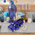 Hanukkah Truck Decor Vintage Metal Truck with Wood Dreidel Ornament Festive Jewish Holiday Farmhouse Tabletop Tiered Tray Decoration for Home Kitchen Office Tiered Tray Supplies