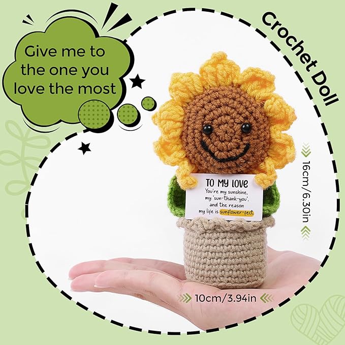 Valentines Day Gifts for Him Her, Handmade Crochet Flowers Sunflower, Emotional Positive Support Crochet, Crochet Toy Doll, Mothers Day, Birthday Gifts for Moms, Home Decor