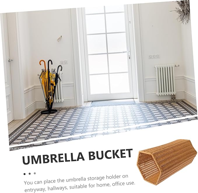 Uonlytech Artificial Rattan Umbrella Stand Plastic Storage Holder for Entryway Indoor Use Freestanding Design for Long Folding Umbrellas Decorative Organizer for Home Office