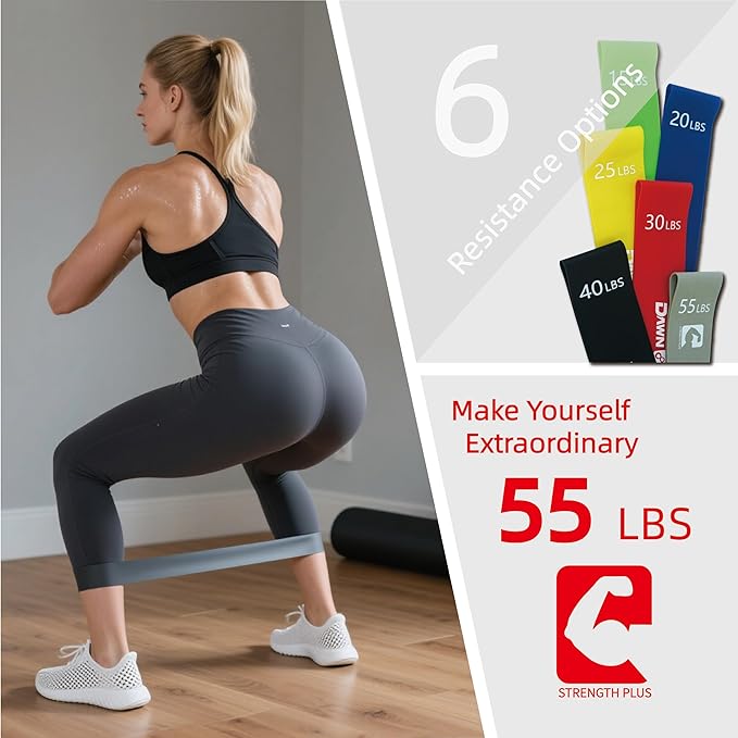 6-Levels Resistance Exercise Loop Bands Set – Elastic Workout Bands for Yoga, Strength Training, Physical Therapy – Guide, Fitness Card & Carry Bag