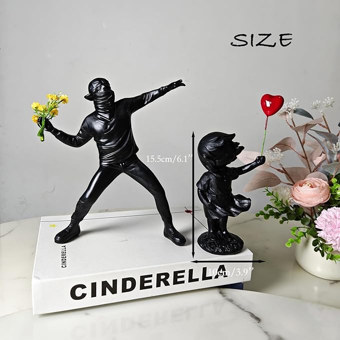 Banksy Street Graffiti Art Statue,Love Balloon Girl Room Decor,Resin Ornaments,Living Room Dining Desk Decorations,Bookshelf Decorative Objects(Black)