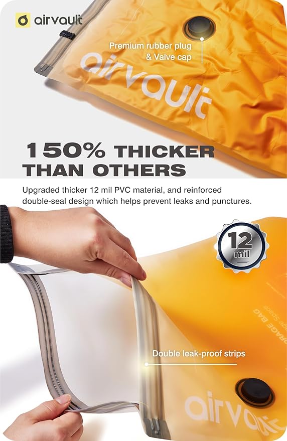 AirVault Vacuum Storage Bags for Travel & Home - Space Saver Compression Packing Bags Set for Clothes, Blankets & Seasonal Storage, Small (4), Medium (8), Large (8) (Orange,20-Pack Combo)