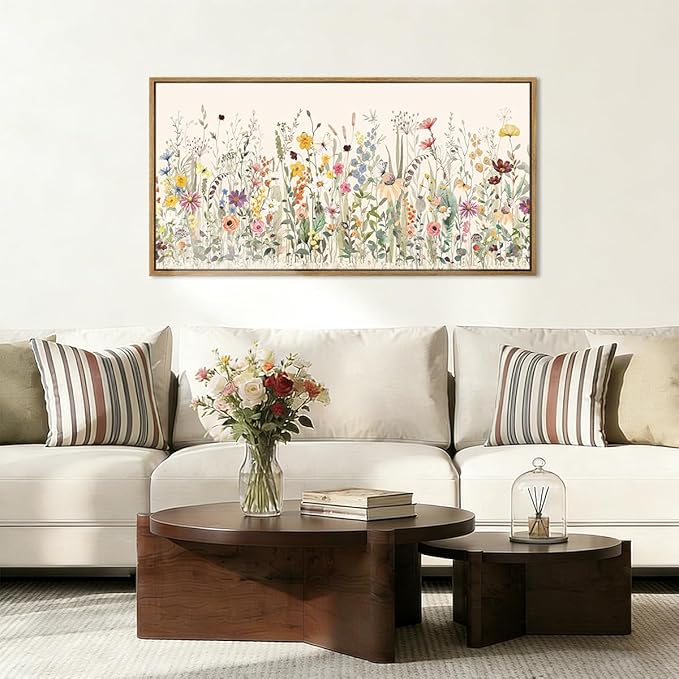 Large Floral Wall Art Framed Colorful Wildflower Wall Paintings Flower Artwork Floral Art Prints Wildflower Pictures Flowers Wall Decor for Living Room Bedroom Office Farmhouse 20x40 Inches Gift