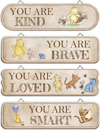 Hatzelou 4PCS Classic Winnie Baby Room Decor, Pooh Nursery Decor, the Pooh Wall Decor Sign Gifts, You Are Kind Brave Inspirational Quotes, Adorable Winnie Sign for Home Bedroom Nursery