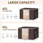 BALEINE 3 Pack Clothes Storage Bags, 16 Gallon Storage Containers with Reinforced Handle, Sturdy Zipper, Closet Organizer for Blanket, Comforter, Pillow, Bedding (Brown, 3 Pack)