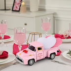 Valentine's Day Mini Metal Farm Truck with Pink and White Hearts Vintage Metal Pickup Romantic Love Model Truck Farmhouse Tiered Tray Decor for Shelf Kitchen Table Home Decor