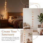 opulinea 32 Inch Hammered Rose Gold Moon Phase Metal Wall Decor with LED String Lights, Celestial Hanging Wall Sculpture, Boho Lunar Wall Art for Bedroom, Living Room, Bathroom, Apartment