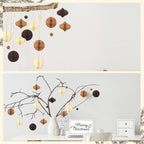 TecUnite 50 Pcs Christmas Paper Honeycomb Ornaments for Tree Vintage 3D Mini Glitter Edge Paper Christmas Ornament Honeycomb Tree Hanging Neutral Boho Holiday Xmas Party Decoration(Brown)