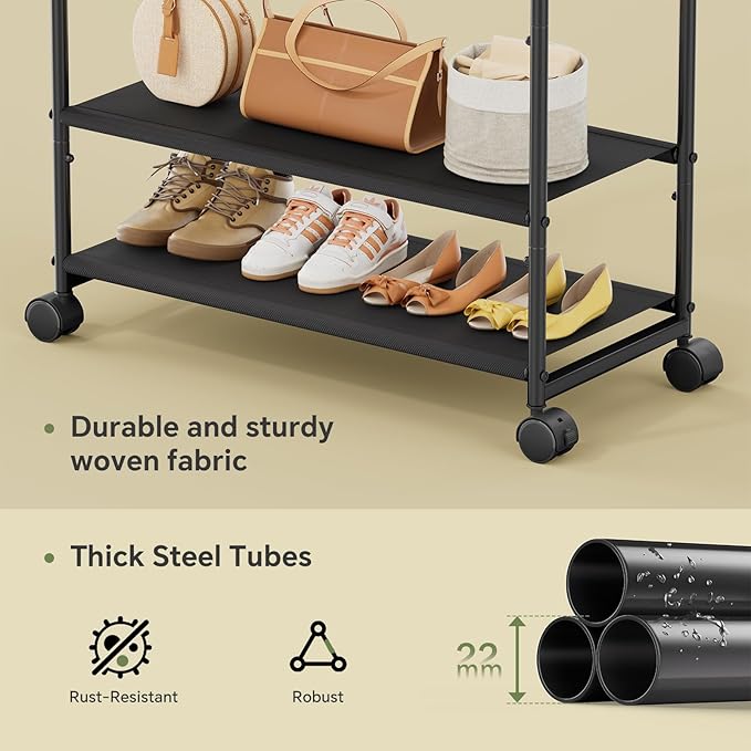 Simple Trending Clothes Rack, Rolling Clothing Rack With Shelves Load 450 LBS, Double Rod Clothing Racks with Wheels for Hanging Clothes, Black