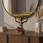Lescafita African Woman Sculpture with Gold Leaf Bowl, Handmade Resin Figurine, Exotic Tribal Art Statue for Living Room, Dining Table, or Entryway Decoration