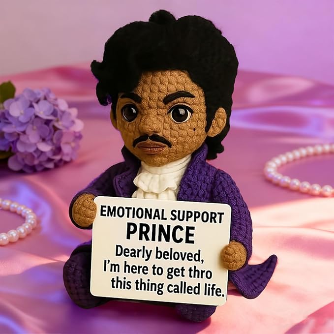 Handmade Crochet Prince Doll, Emotional Support Prince for Music Lovers, Positive Affirmation Desk Companion, Unique Commemorative Gift for Adults (Style A)