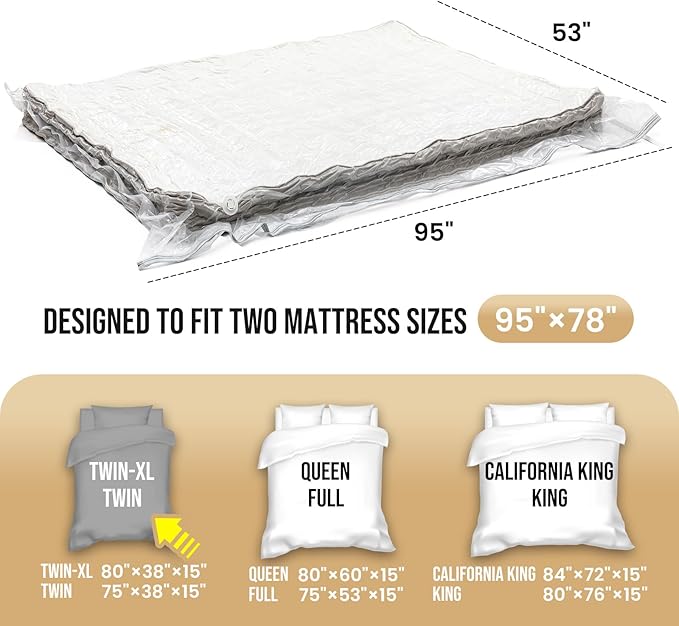 TAILI Mattress Vacuum Storage Bag, Twin/Twin-XL Foam Mattress Vacuum Bag with 4 Straps, Sealable Bag for Memory Foam, Latex, Easy Moving, Transport and Storage
