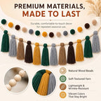 Syhood 3 Pcs Boho Tassel Garland Wall Hanging Decor 1 Boho Tassel Garland with Wood Beads and 2 Western Colorful Pom Pom Ball for Classroom Party Wedding Baby Shower Home Decorations(Elegant Colors)