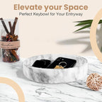 FNTSTICGOODS Marble Decorative Bowl - 7.5" White/Grey Solid Marble Centerpiece - Handmade Stone Fruit Bowl - Catch-All or Key Bowl for Kitchen - Modern Minimalist Decor