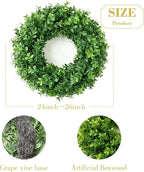 24" Faux Large Preserved Boxwood Wreath - Waterproof Spring & Summer Greenery Floral Wreath for Front Door, Porch, Farmhouse, Wall, Window - Indoor & Outdoor All Seasons Hanging Home Décor