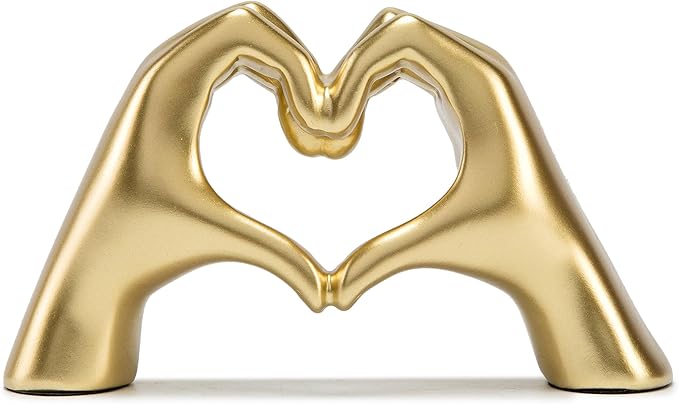 FANTESTICRYAN Medium Heart Hands Statues Hand Love Sculpture Cute Decorative Home Decor Ornaments for Living Room, Wedding, Office Desktop, Cabinets, Bookshelf, Gift for Mom (Gold, Medium)