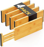 SpaceAid Bamboo 4 Pack Dresser Drawer Dividers, 4.65“ High Adjustable 12.5“-17” Drawer Organizers, Expandable Organization for Clothing, Clothes, Dressers, Natural