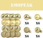Emopeak 24Pcs Christmas Balls Ornaments for Xmas Christmas Tree - 4 Style Shatterproof Christmas Tree Decorations Hanging Ball for Holiday Wedding Party Decoration (Gold, 1.3"/3.2CM)