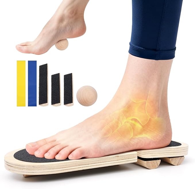Ankle Balance Board - Adjustable SingleLeg Balance Board — Ankle Strengthener with Plantar Fasciitis Massage Ball and Two Resistance Bands, Suitable for Sprain Rehabilitation, Stability Training, Physical Therapy, and Plantar Fasciitis Recovery
